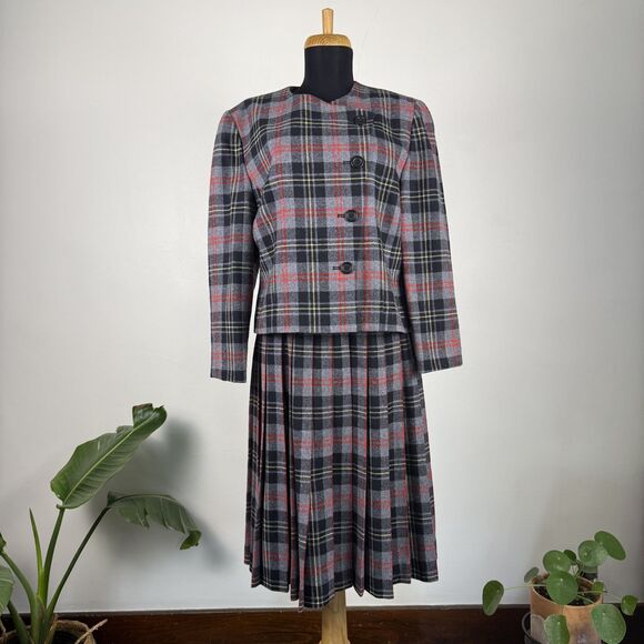 Vintage Pendleton Plaid Blazer Skirt Suit Set | 100% Wool 80s 90s Two-Piece Set - Picture 1 of 10